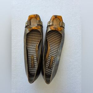 Liz Claiborne Brownish Bronze Faux Leather Flats With Tortoise Shell Buckle